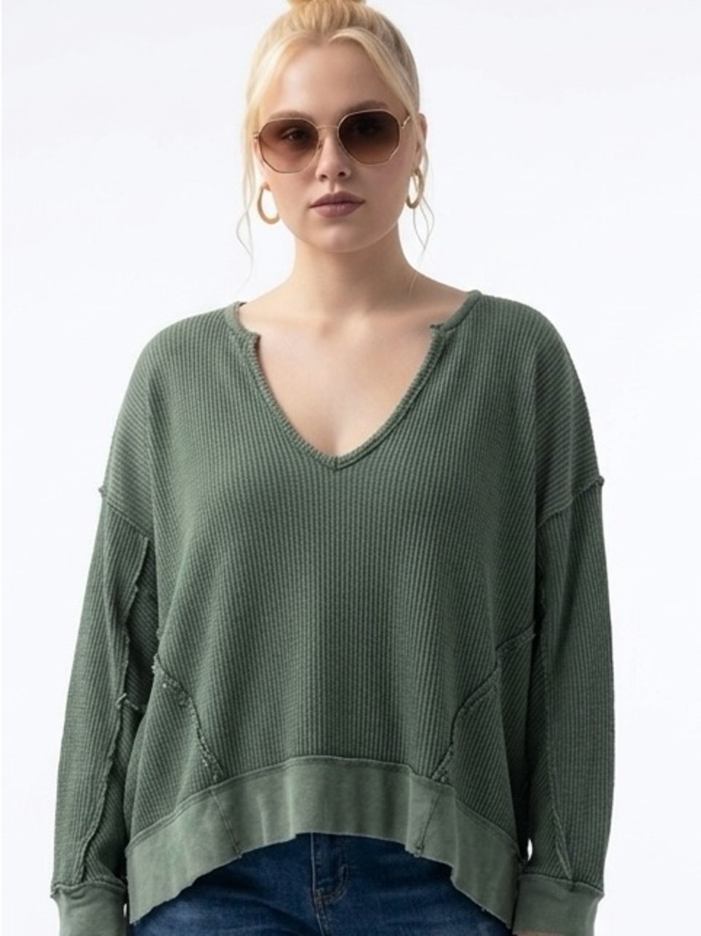 FREE PEOPLE | WE THE FREE V-Neck Thermal Top Aged Pine Green NEW Women’s Size M